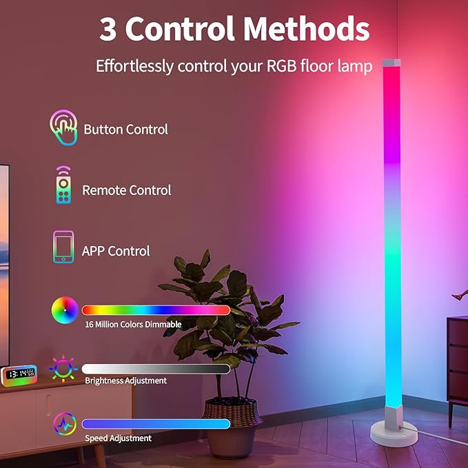 2 Pack DIY Corner Floor Lamp, RGB Corner Lamp 59 in (150 CM) with Remote Control, LED Smart Standing lamp Light with Music Sync, 16 Million Colors, Idea for Bedroom/Living Room/Game Room