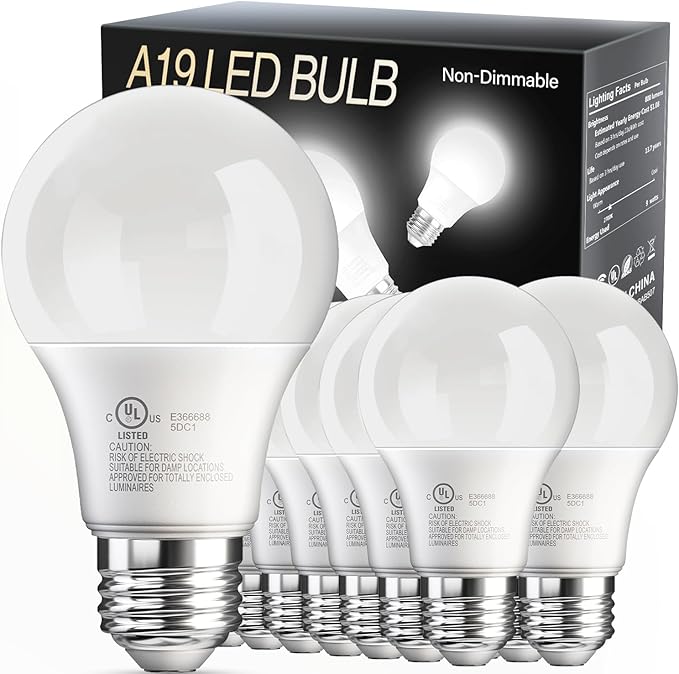 VOLIVO 24 Pack A19 LED Light Bulbs, 4000K Nature White, 9W(60W Equivalent), 800 Lumens, E26 Standard Base, Energy Saving LED Bulb, Non-Dimmable, UL Listed and FCC Certified, for Bedroom Living Room