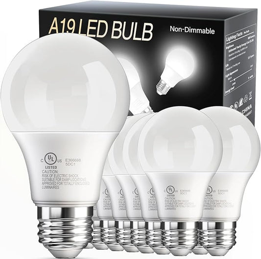 VOLIVO 24 Pack A19 LED Light Bulbs, 4000K Nature White, 9W(60W Equivalent), 800 Lumens, E26 Standard Base, Energy Saving LED Bulb, Non-Dimmable, UL Listed and FCC Certified, for Bedroom Living Room