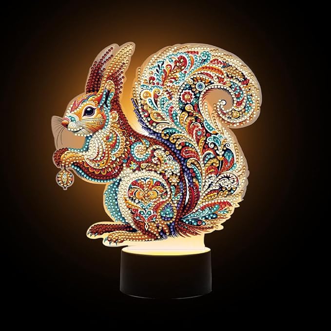 Gorgeous Squirrel Diamond Art Painting Night Light,Diamond Art Painting Kits Desktop Touch Lamp Ornaments for Tabletop Decor Diamond Art Accessories for Adult Beginner Bedrooms Living Room