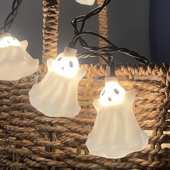 Halloween Ghost String Lights, 8.5Ft Outdoor Halloween Decorations Lights with 10 White Ghosts Lights Waterproof, Hanging Ghosts Fairy Lights UL Listed for Patio Garden Backyard Party Bedroom Window