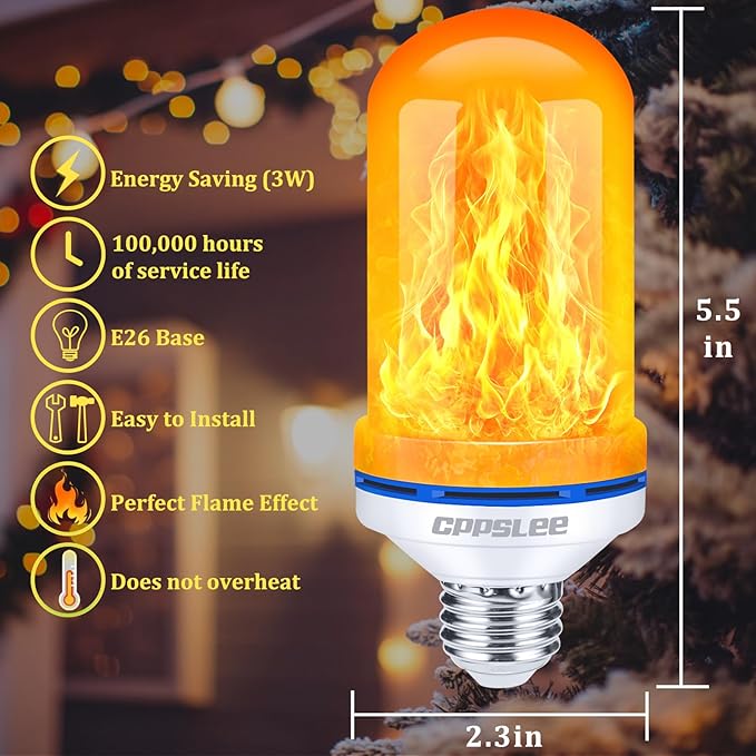CPPSLEE Upgraded LED Flame Light Bulbs, 4 Modes Flickering Light Bulbs, E26 Base Fire Flame Bulb for Halloween Decorations Outdoor, Christmas Lights Patio Indoor Home Decor (Yellow, 1 Pack)