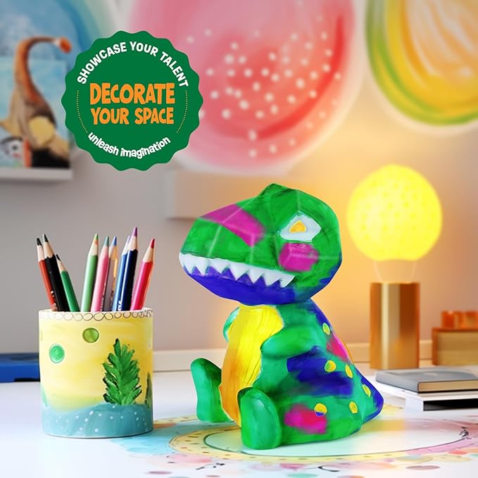 Paint Your Own Dinosaur Lamp Kit, Art Supplies Kids Paint Set, Arts and Crafts for Kids Ages 8-12, Dinosaur Toys Girls Boys Birthday Easter Gifts for Kids Ages 3 4 5 6 7 8 9 10 11 12+