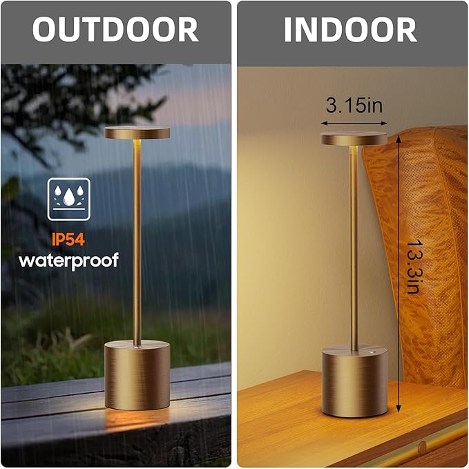 SAKRINGT Cordless Table Lamps Rechargeable,6000mAh Portable Battery Operated LED Table Light for Restaurant Outdoor 2 Pack Titanium