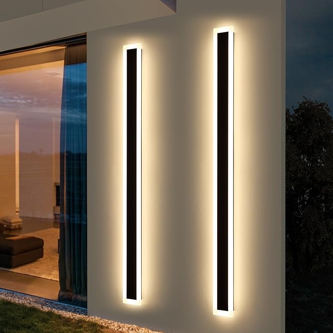 Mikeru Upgraded Widened 2pack 71inch Long Led Wall Light Fixtures, 10%-100% Dimmable Outdoor Wall Lights Exterior Front Porch Light 3000-6000k Outdoor Light Fixtures Wall Mount for Basement, Garage