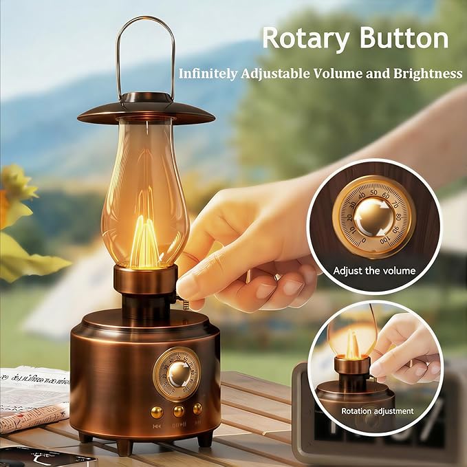 AVEKI Vintage Kerosene Table Lamp with Bluetooth Speaker, Infinitely Dimmable Rechargeable LED Lights for Bedroom, Waterproof Bedside Lamps for Camping Party Home Decor Gift (Vintage Copper)