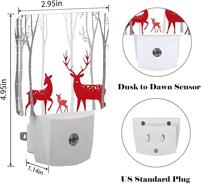 Red Christmas Deer Night Light,Plug-in Nightlights Auto Sensor Night Lamp Dusk-to-Dawn Lamp Home Decor for Nursery Children Girls Boys