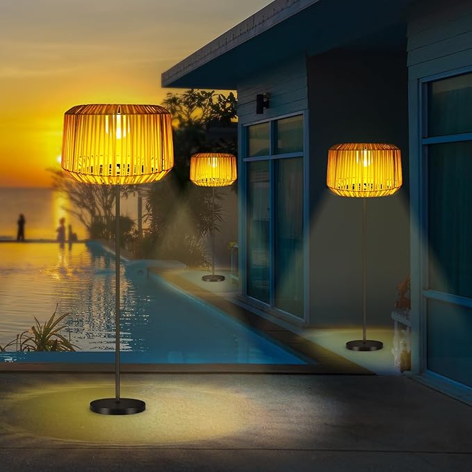 shumi Outdoor Solar Floor Lamp, Bamboo Cordless Floor Lamp, Solar Floor Lamp Outdoor Waterproof for Patio and Porch, Decors for Yard Balcony and Gazebo