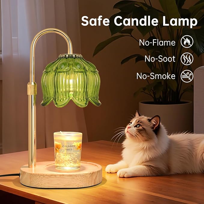 Flower Candle Warmer lamp with Timer Dimmer,Adjustable Height Candle Warmer,Fits All Jar Scented Candles,Christmas Gifts for Mom Women,Candle Lamp for Bedroom Home Decor Green-01