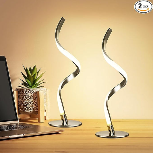 Yarra-Decor Modern Spiral Bedside Lamp - 3 Colors Touch Control LED Table Lamp, Stepless Dimmable Nightstand Lamps for Bedroom Living Room & Office(3000K 4000K 5000K) (Silver 2 Pack)