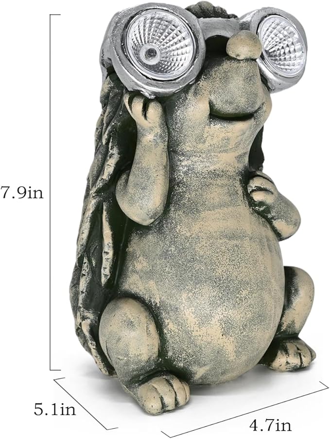 Garden Hedgehog Figurines Animals - Outdoor Decor Solar Lights Lawn Ornament Concrete Critters Cement Statues Cute Resin Yard Sculpture Creature Gifts for Women Lover