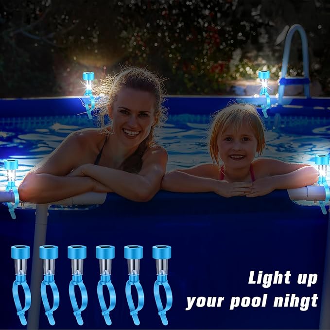 12 Pcs Pool Waterproof Solar Lights for Above Ground Pools Solar Pool Side LED Lights Frame Pool Decoration at Night for Swimming Pool Trampoline Outdoor Decor(Warm White Lights)