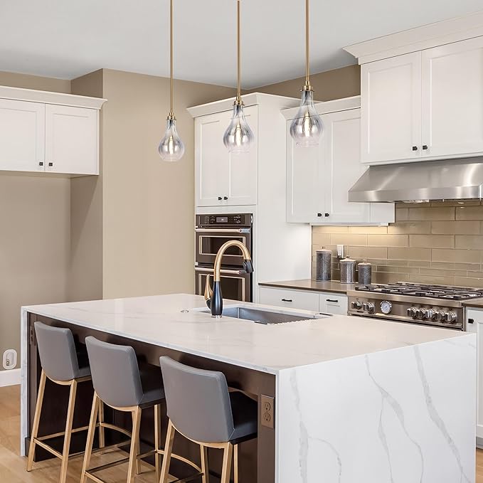 KSANA Pendant Light Kitchen Island, Gold Pendant Lighting with Colored Glass for Dining Room Modern Electroplated Hanging Light Fixtures for Kitchen, Hallway, Foyer, Entryway