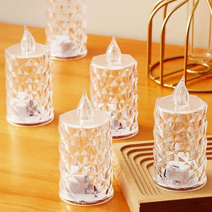 12 Pack Flameless Candles, Battery Operated with 200+ Hour Runtime, Realistic Crystal Type LED Lights for Dining Table, Valentine‘s Day, Halloween, Christmas Home Decor
