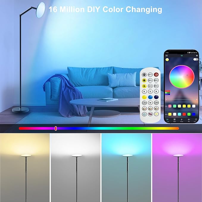 ZAIYW Smart RGB Floor Lamp with APP Timer Music Sync, 16 Million Colors Changing Modern Floor Lamps Dimmable LED Standing Lamps for Living Room Bedroom Office