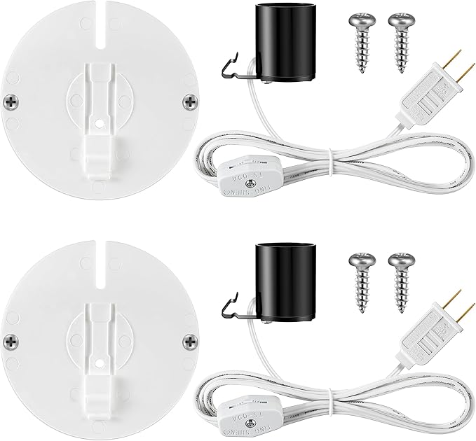Meonum 2 Set Blow Mold Light Kit Replacement, E27 E26 Single Light Cord Kit with Switch Fuse Plug, for Indoor Outdoor Halloween Christmas Village House Craft Decorations and Salt Lamp