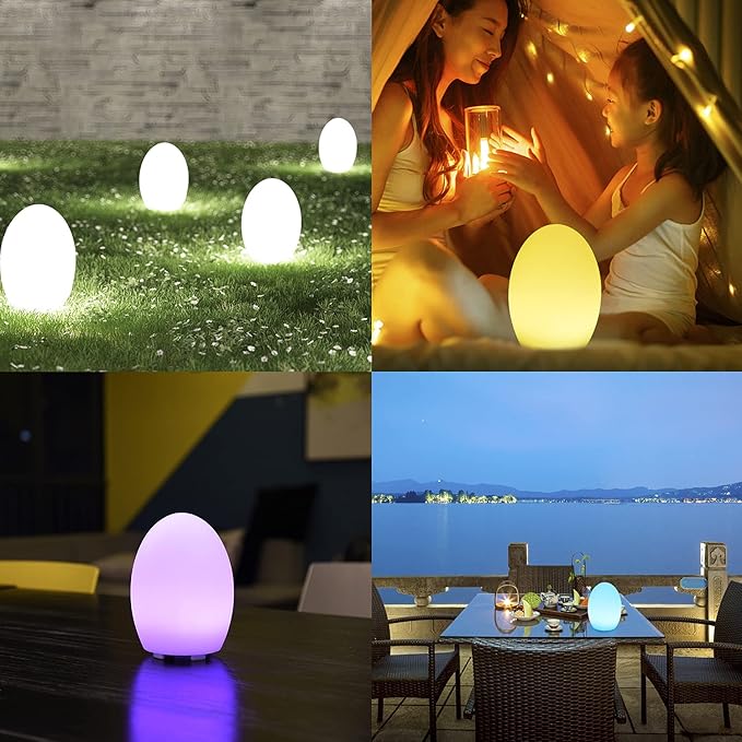 Borelor 8-inch LED Egg Shape Night Light, 16 Color Changing Rechargeable Mood Lamp with Remote Control, Dimmable Decorative Lighting for Home/Party/Wedding/Lawn Decoration(Feet Version)