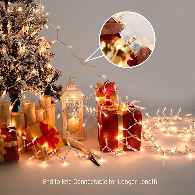 PhilzOps Christmas String Lights, 69.6ft 300Ct White Christmas Tree Lights Connectable, 120V UL Certified Incandescent Warm String Lights, White Wire Xmas Lights for Home Wedding Party, Warm White