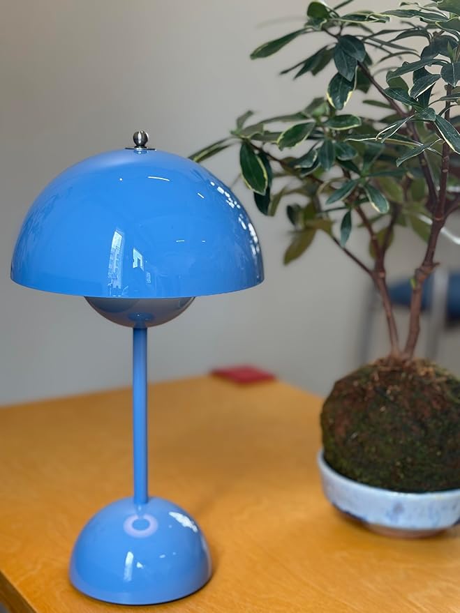 Modern Flower Bud Lamp 12" Cordless Touch Lamp Dimmable 2600mAh Rechargeable Desk Lamp Nordic Minimalist Mushroom Lamp Nightstand Bedside Lamp for Bedroom Living Room(Blue) No Reading Light
