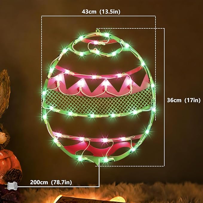 17" 35LED Lighted Green Easter Egg Decor, Cozy Warm Glow for Table, 120V Plug-in, UL Certified, Nice Gift Box Packed