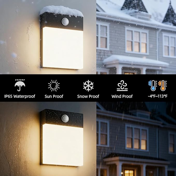 Aoceeley Modern Outdoor Led Wall Light with Motion Sensor,24W 3000K Porch & Patio Light,Exterior Hardwired Wall Light Fixtures,IP65 Waterproof Square Wall Lamp for Garage, Front Door(Black,2-Pack)