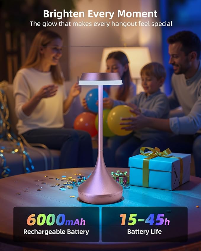 Cordless Lamp, 6000mAh, Outdoor Waterproof, Touch Control, Dimmable, 3 Color Temperature, RGB, LED Memory Function, Portable Battery Operated, Rechargeable Table Lamp Patio Dinning Restaurant Kitchen