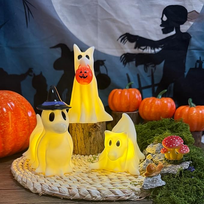 Halloween Decorations Indoor,Ghost Decor, Light Up Ghost kit Set of 3 Ghost Dogs with LED Lights - Halloween Home Decor - Gifts for Dog Lovers - Office Desk Autumn Decor -Ghost Pet Night Light