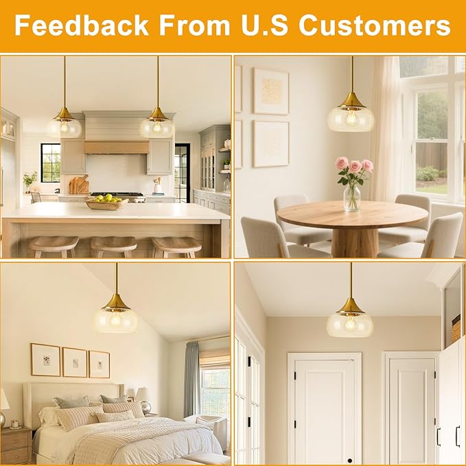 Modern Pendant Lights for Kitchen Island, Gold Pendant Light Fixtures with 8.5" Clear Glass Shade, Industrial Hanging Pendant Lights Fixture for Kitchen Island Dining Room Bedroom Entryway 1 Pack