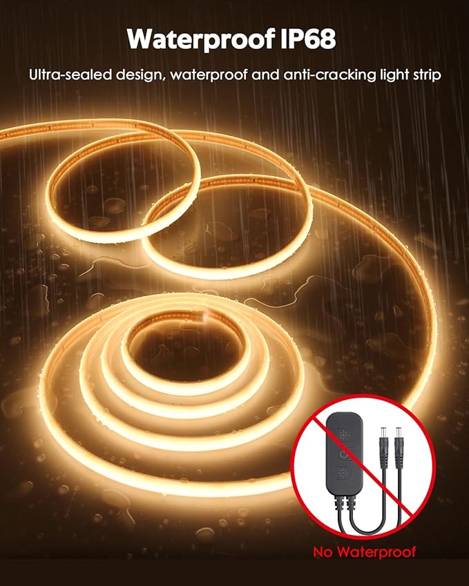 65.6FT 24V Dimmable COB LED Strip Light Waterproof Outdoor Warm White 6000K High Density 320LED/M Bluetooth Flexible LED Tape Light with Remote for Bedroom Cabinets Garden CRI90+ (20M/2roll)