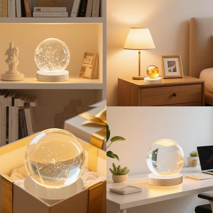 2 Pack Wooden LED Light Display Base with Switch, 3.9” Round Warm White USB Lamp Stand for 3D Printed Lithophane,Resin Art, Crystal Glass Ball & Acrylic Display