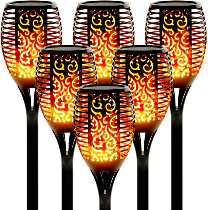 Walensee Solar Tiki Torches with Flickering Flame,96 LED Solar Torch Lights Outdoor Waterproof,43" Tall Super Larger Size Tiki Torches for Outside Garden Patio Yard, 6Pack