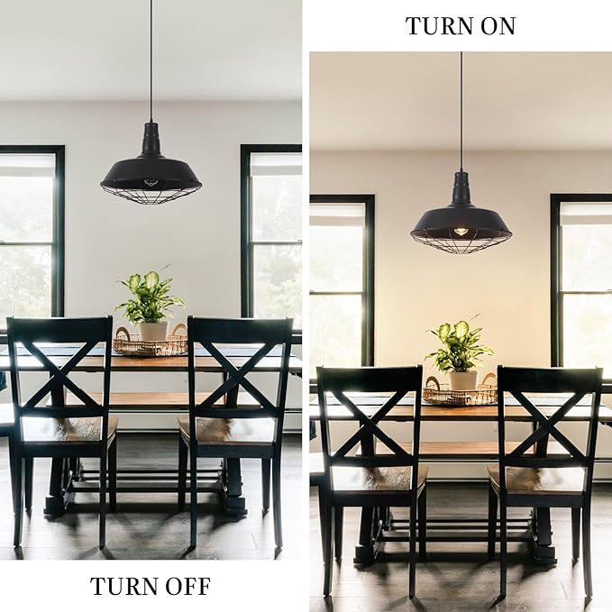 Black Farmhouse Pendant Light, 18.1 Inch Large Pendant Lights Kitchen Island, Industrial Pendant Light with Wire Cage, Barn Light 1 Pack, Island Pendant Lights for Kitchen Barn Dining Room
