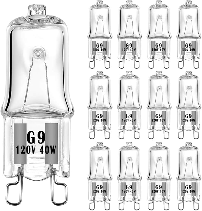 G9 Halogen Bulb 40W 120V T4 JCD Type G9 Base 2 Pin Light Bulb for Range Hood Lights, Bathroom Light Bulbs, Microwave Ovens Candle Warmer Light Bulbs, Dimmable Warm White (Pack of 12)
