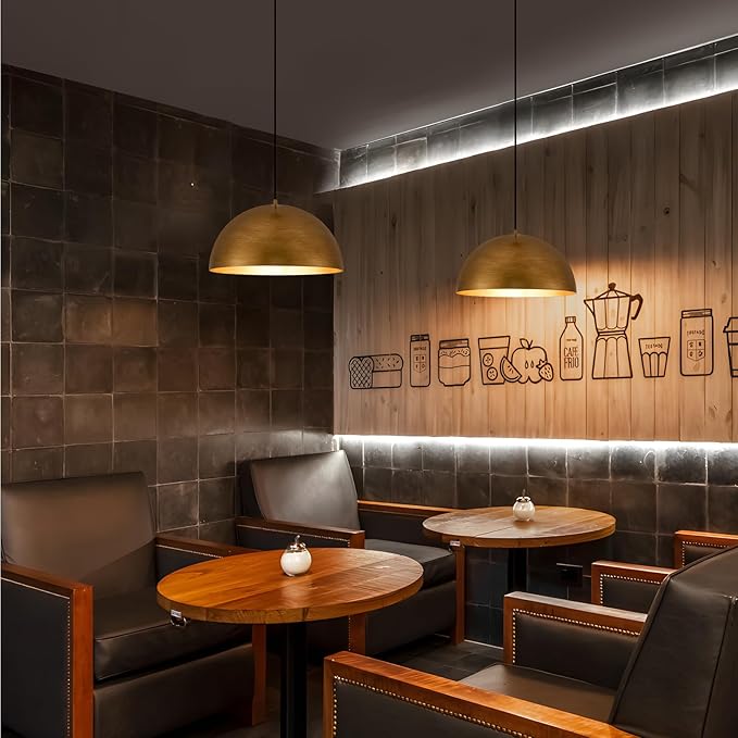 16" Dome Gold Pendant Light, Farmhouse Pendant Lights for Kitchen Island, Modern Adjustable Hanging Lamp for Dining Room Living Room Hallway Cafe Bar 2 Pack