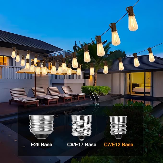 25 Pack Edison Light Bulbs,ST38 LED Clear Replacement Bulbs Fits C7 E12 Base Light,0.6W Vintage Dimmable Waterproof Light Bulbs for Indoor Outside Night Light String Lights