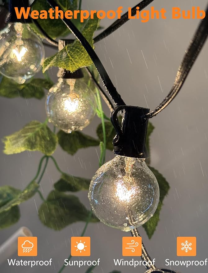 G40 Replacement Light Bulbs, 5W Globe Bulbs fits E12/C7 Candelabra Screw Base, 1.5 Inch Clear Small Light Bulbs for Indoor Outdoor String Light Decor, Pack of 25