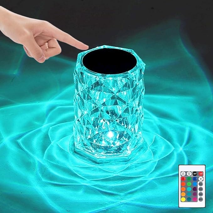Crystal Lamp, Touching Control Table Lamp 16 Color Changing LED Rose Diamond Lamp River Silver Nightstand Night Light for Bedroom, Home Office, Bar Party, Christmas, Birthday Gifts (Small)
