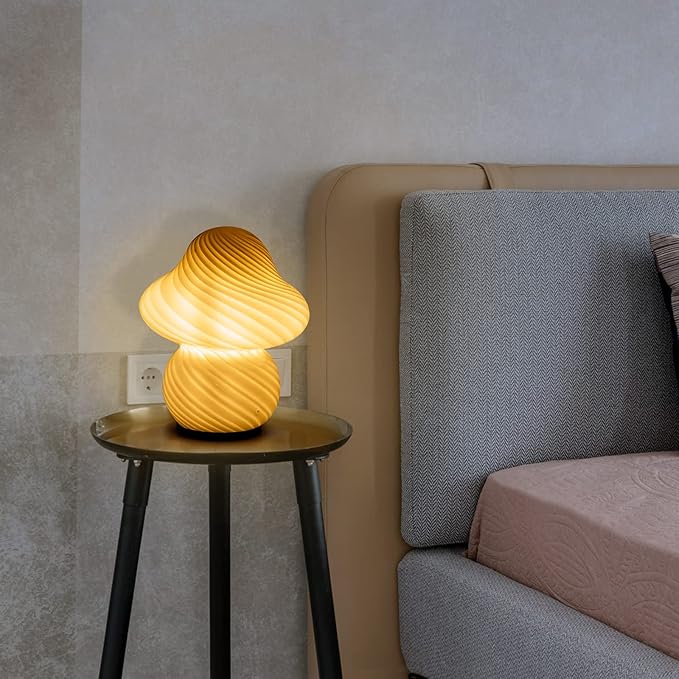 COOSA Mushroom Lamp, Glass Bedside Table Lamp, Night Lamps, Cute Small Nightstand Desk lamp for Home Decor, Study, Living, Bedroom, Gift，Bulb Included