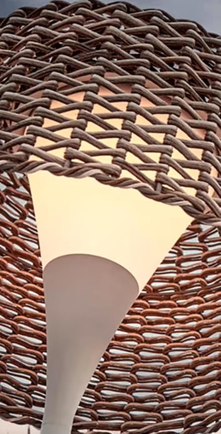 Serenity Metal & Rattan Floor Lamp | 3000K LED Standing Lamp for Indoor & Outdoor Use | Modern Living Room, Bedroom & Balcony Lighting | Weather Resistant & Easy Assembly - Solar