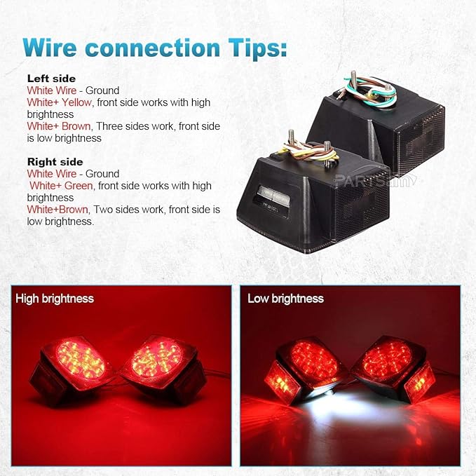 Partsam 12V Submersible Square Led Trailer Lights Smoked Red Combination Led Stop Tail Brake Turn Signal Light for Trailers Under 80" Boat Trailer Truck Marine Camper RV Snowmobile IP68