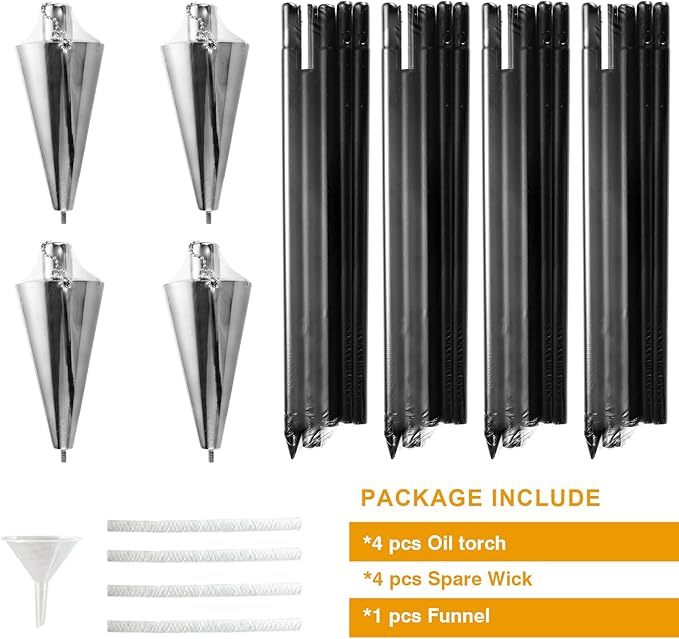 FAB BASED 4Pack Oil Torch Lamp Torch, Citronella Torches Outdoor Mosquito,Backyard Torches for Outside/Patio/Lawn/Garden/Outdoor,Silver