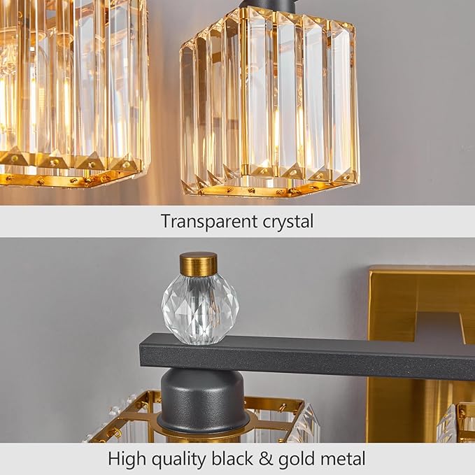 Black Gold Bathroom Vanity Lights Crystal Vanity Light Bathroom Lighting Fixtures 2 Light Modern Vanity Lighting Fixtures
