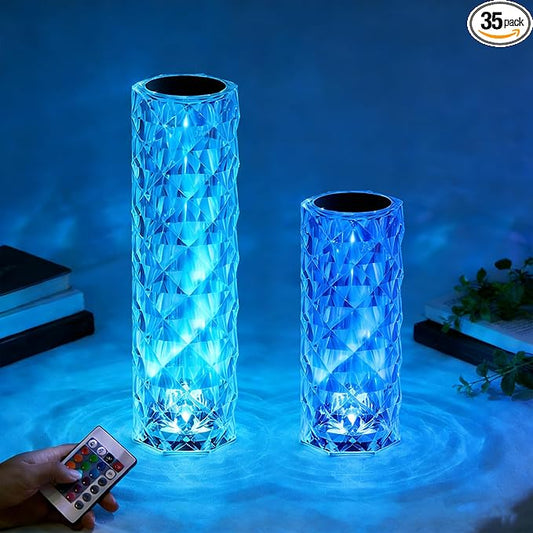 Can Switch 16 Colors Artificial Crystal Table Lamp, RGB Ambient Color-Changing Diamond Rose Design with Remote Control, USB Charging, Touch Sensor for Bedroom Decor, Desk Lighting (S+L)