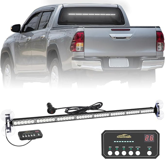 XRIDONSEN 35 inch White Traffic Advisor Light Bar 48 LED Emergency Strobe Lights Safety Warning Lights Front/Rear Window w/Display Controller for Firefighter Police Law Enforcement Vehicles Trucks