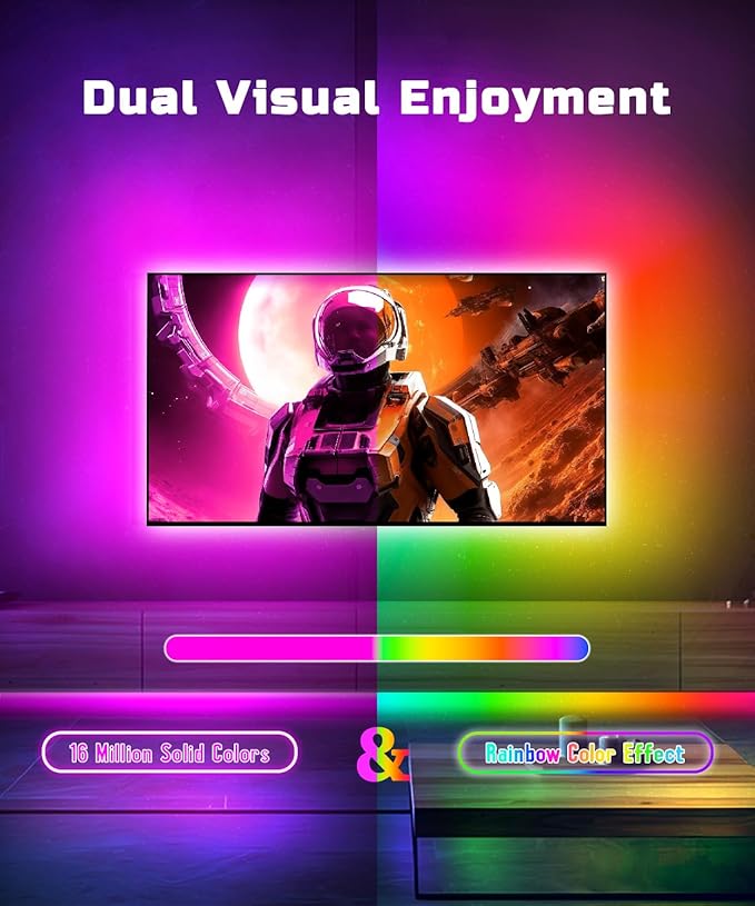 Daymeet TV Led Backlight, 23ft LED Lights for TV Behind for 75-100 inch, RGBICW Glow USB Led Light Strip for TV Lighting Color Changing Music Sync Bluetooth APP Control for Bedroom HDTV