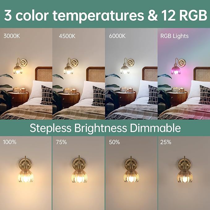 Vintage Battery Operated Wall Sconce Set of 2, 5000mAh Rechargeable Wall Light, Indoor Battery Powered Wall Lamp for Bedside Bedroom Living Room, Tulip Amber