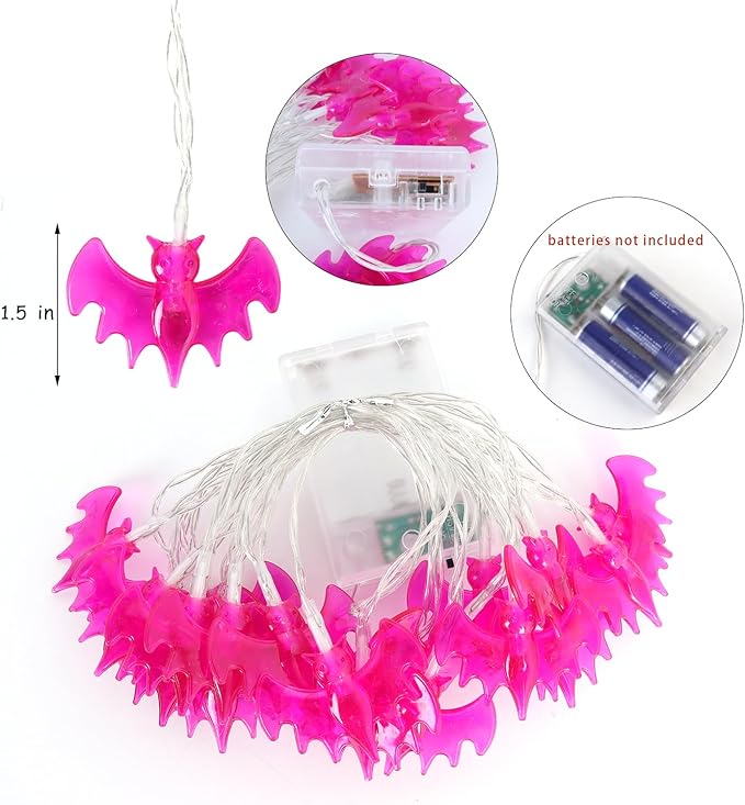 Halloween String Lights 10Ft 20 LEDs Battery Operated Outdoor Decorations Bat Lights for Halloween Party Decor