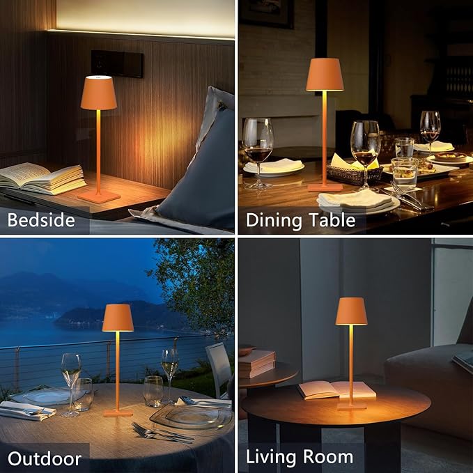 2 Pack Rechargeable Table Lamp - Cordless LED Lamp with 6000mAh Battery Operated LED Desk Lamp, Portable Table Light Outdoor for Dinner Patio Restaurant Bar Bedroom Coffee Shop Night Light(Orange)