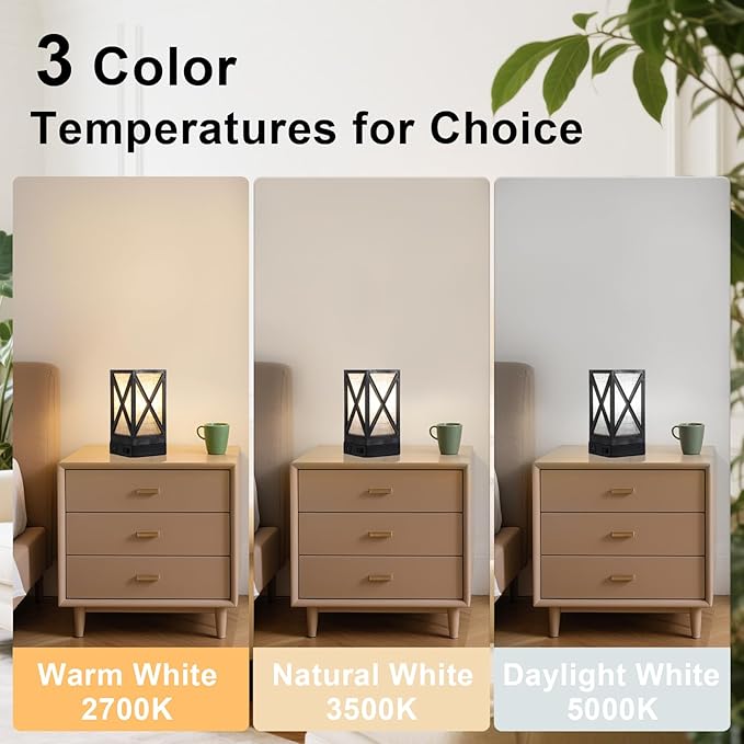 Table Lamp, Set of 2 Rustic Farmhouse Nightstand Lamps, 3 Color Temperatures Desk Lamp with USB Charging Ports AC Outlet Vintage Lamp for Living Room Bed Room, Pewter