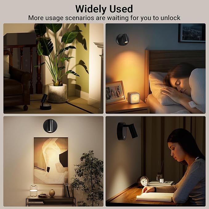Wireless Led Spotlight Indoor, Rechargeable Uplighting Indoor with Remote Dimmable, 350° Rotate, Battery Powered Ceiling Spotlight for Artwork Painting Tree Plant Picture Lights
